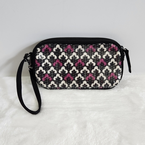 VERA Bradley Shimmer Canterberry Magenta Black White Wallet Wristlet Handbag